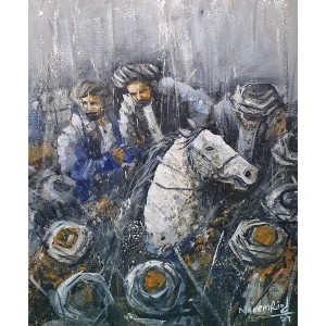 Naeem Rind, 16 x 20 Inch, Acrylic on Canvas, Buzkashi Painting, AC-NAR-022